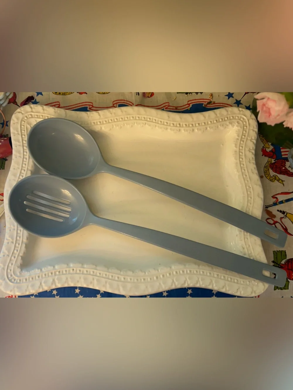 Country Blue Melamine Cooking/Serving Spoon Set